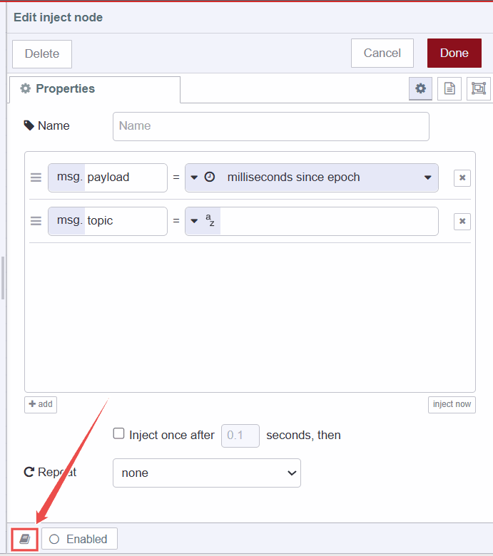 Image showing option to access the node's help document Image showing option to access the node's help document